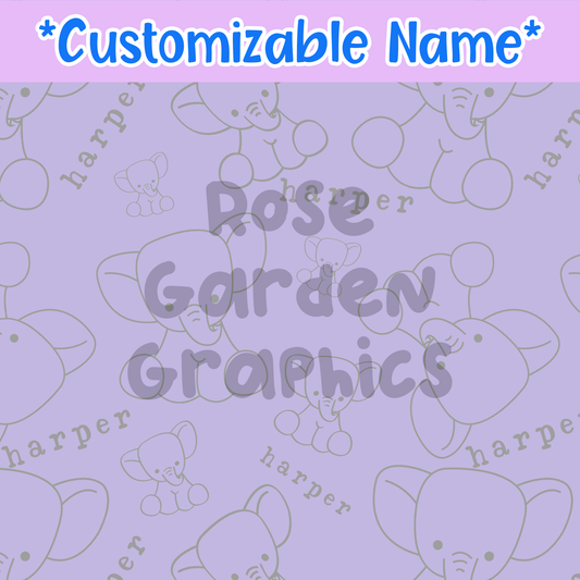 Stuffed Elephants (Lavender) Custom Name Seamless File ($5 per name file)