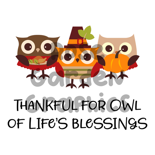 Thanksgiving Owls "Thankful for Owl of Life's Blessings" PNG