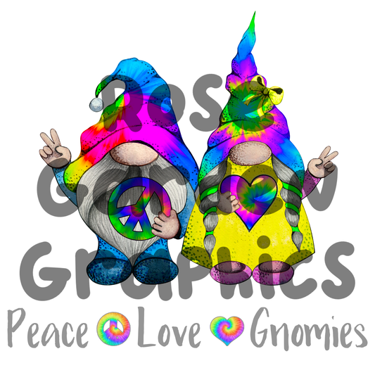 Tie Dye Rainbow Gnomes "Peace Love Gnomies" PNG