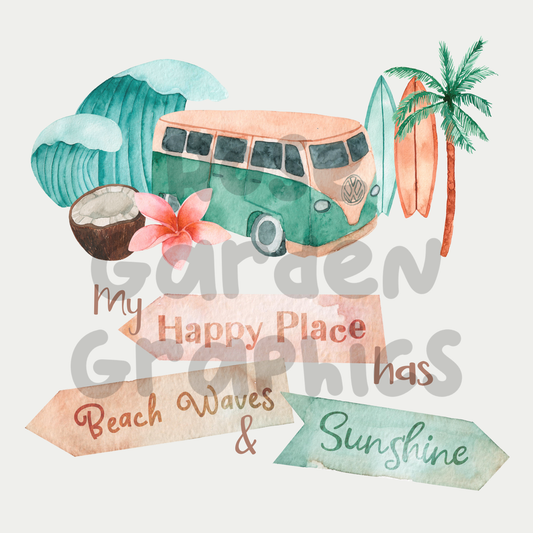 Tropical Vacation "My Happy Place Has Beach Waves & Sunshine" PNG