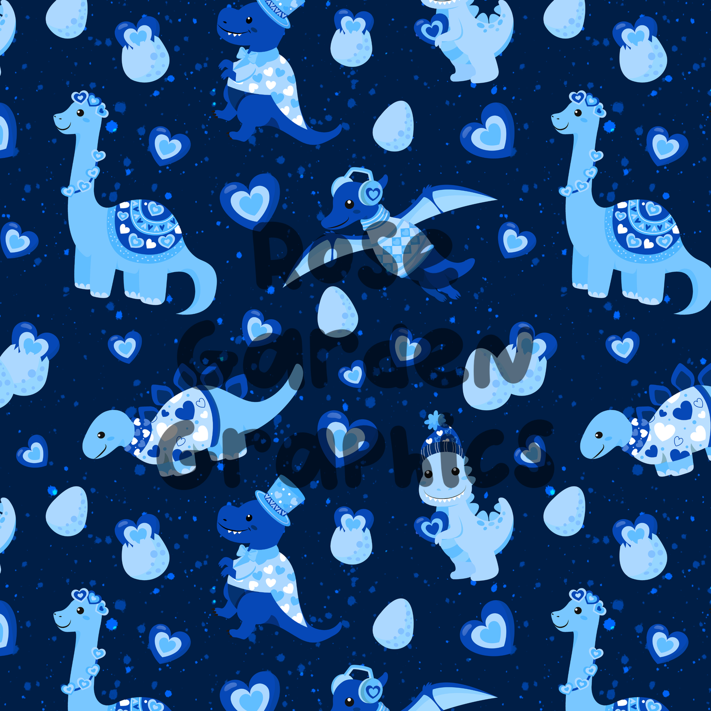 Valentines Dinos (Blue) Seamless Image