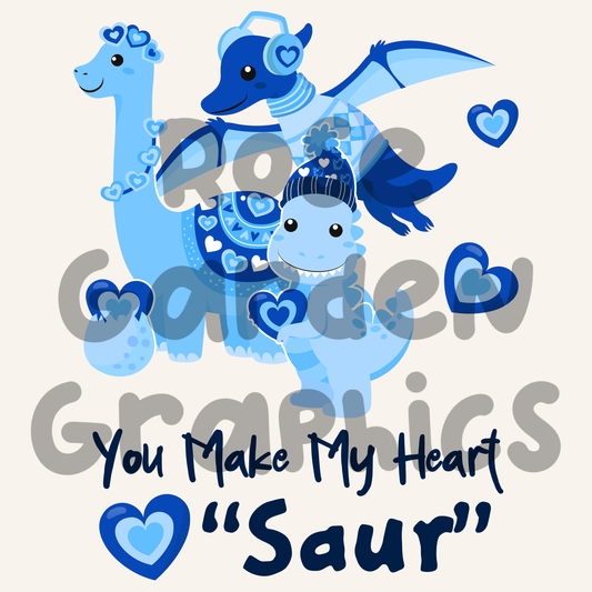 Valentines Dinos (Blue) "You Make My Heart Saur" PNG