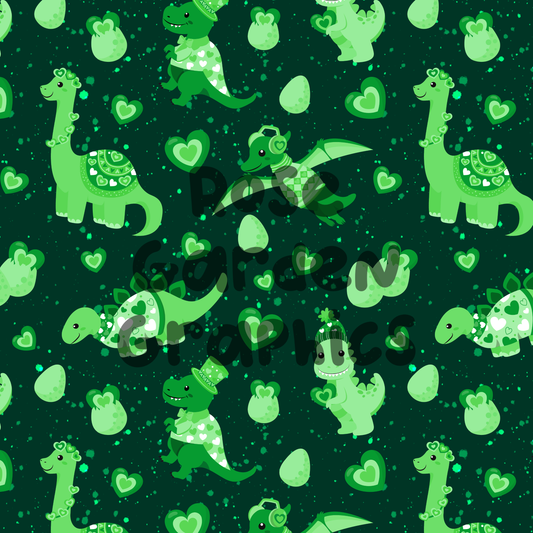 Valentines Dinos (Green) Seamless Image