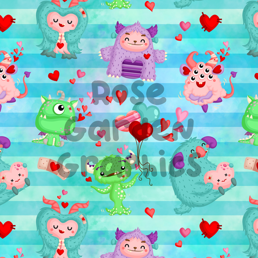 Valentines Monsters Seamless Image