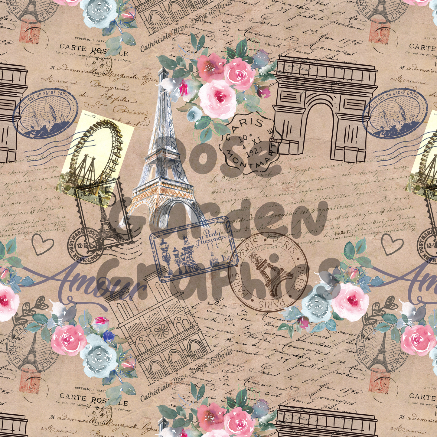 Vintage Paris Stationary Seamless Image