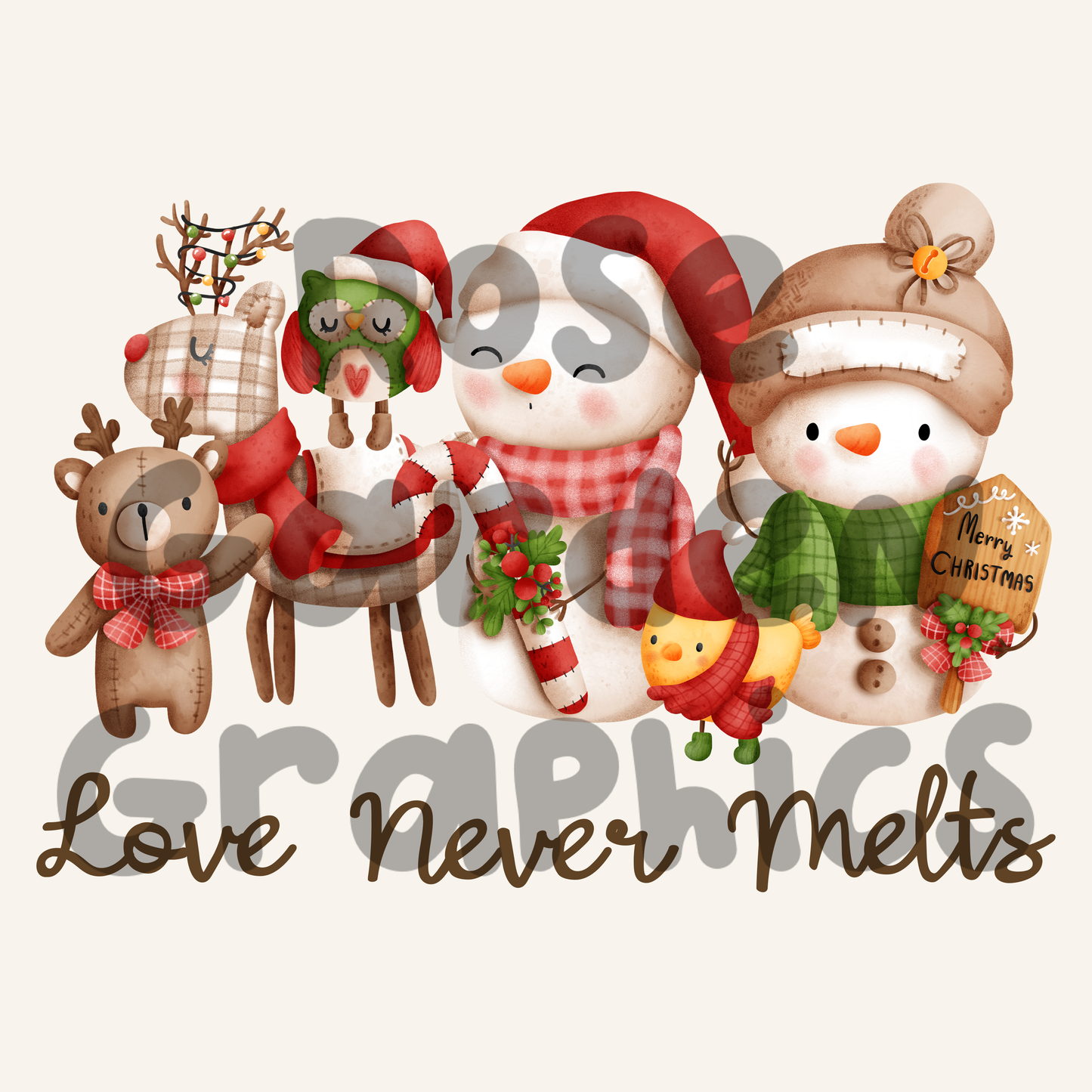 Muñecos de nieve vintage "El amor nunca se derrite" PNG