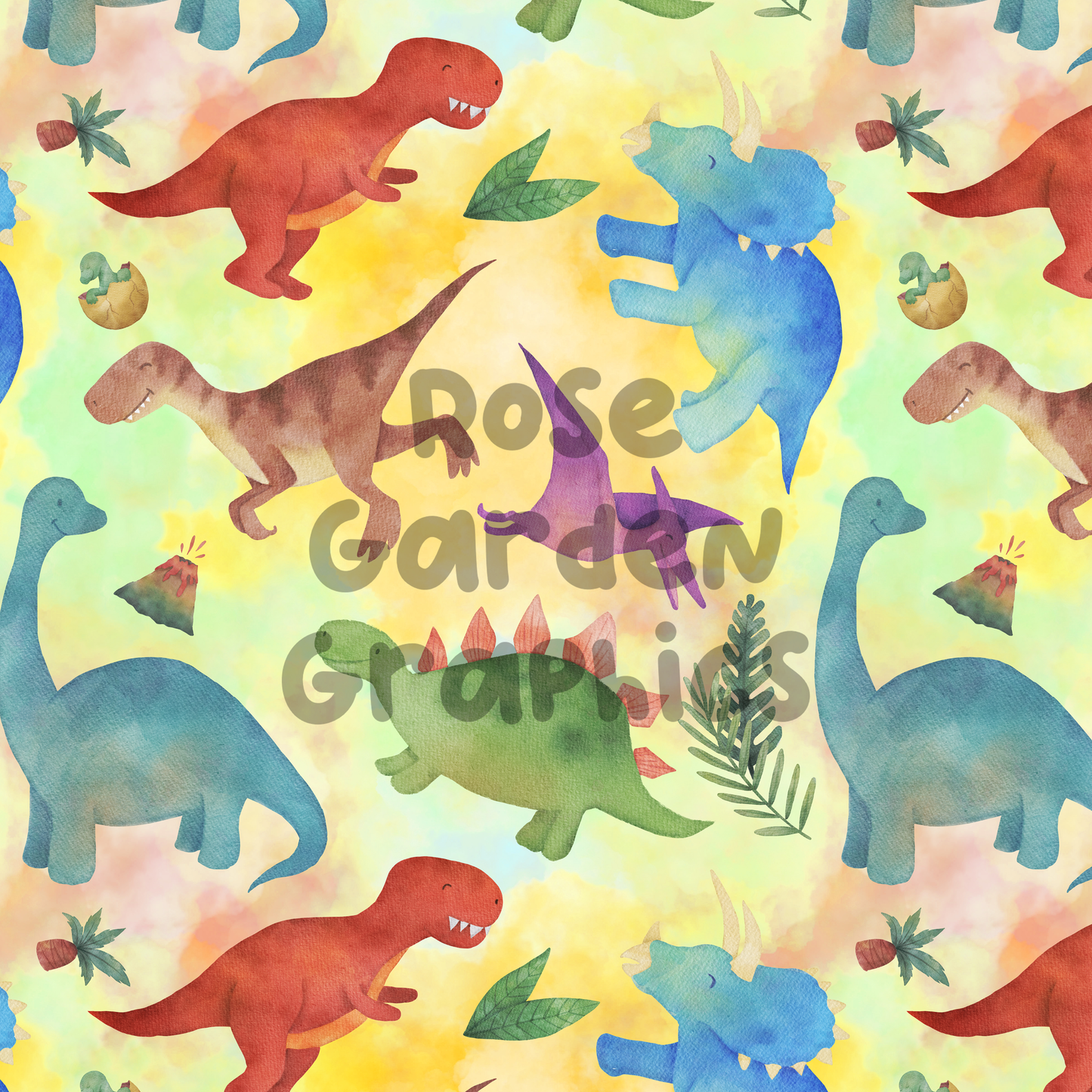 Watercolor Dinosaurs Seamless Images