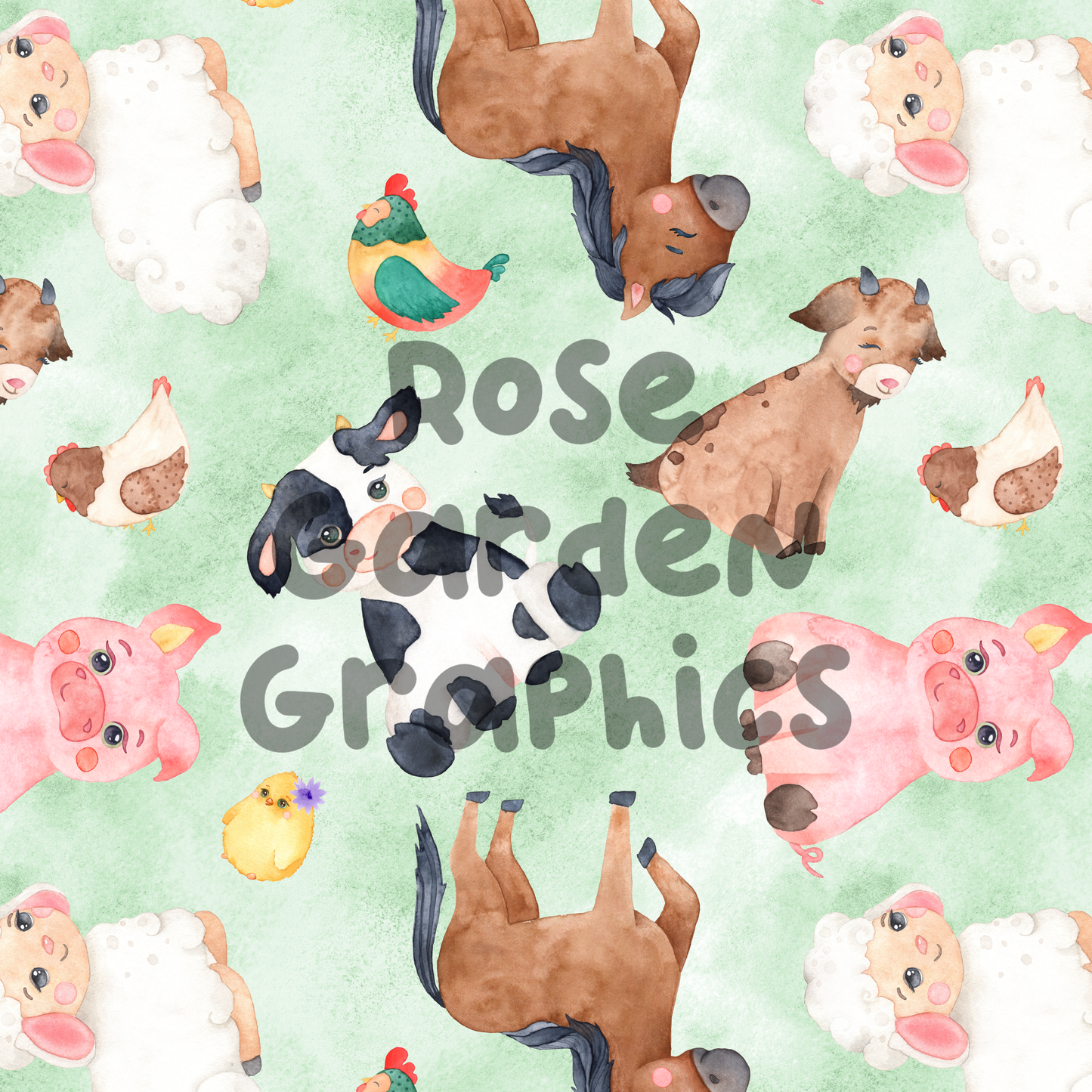 Imágenes sin costuras de animales de granja en acuarela