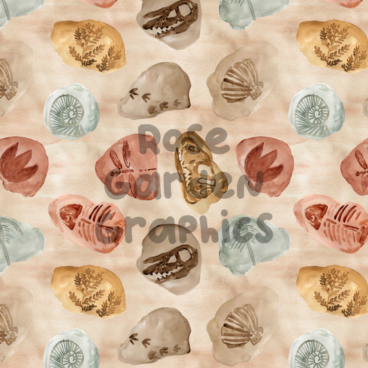 Watercolor Fossils Seamless Image