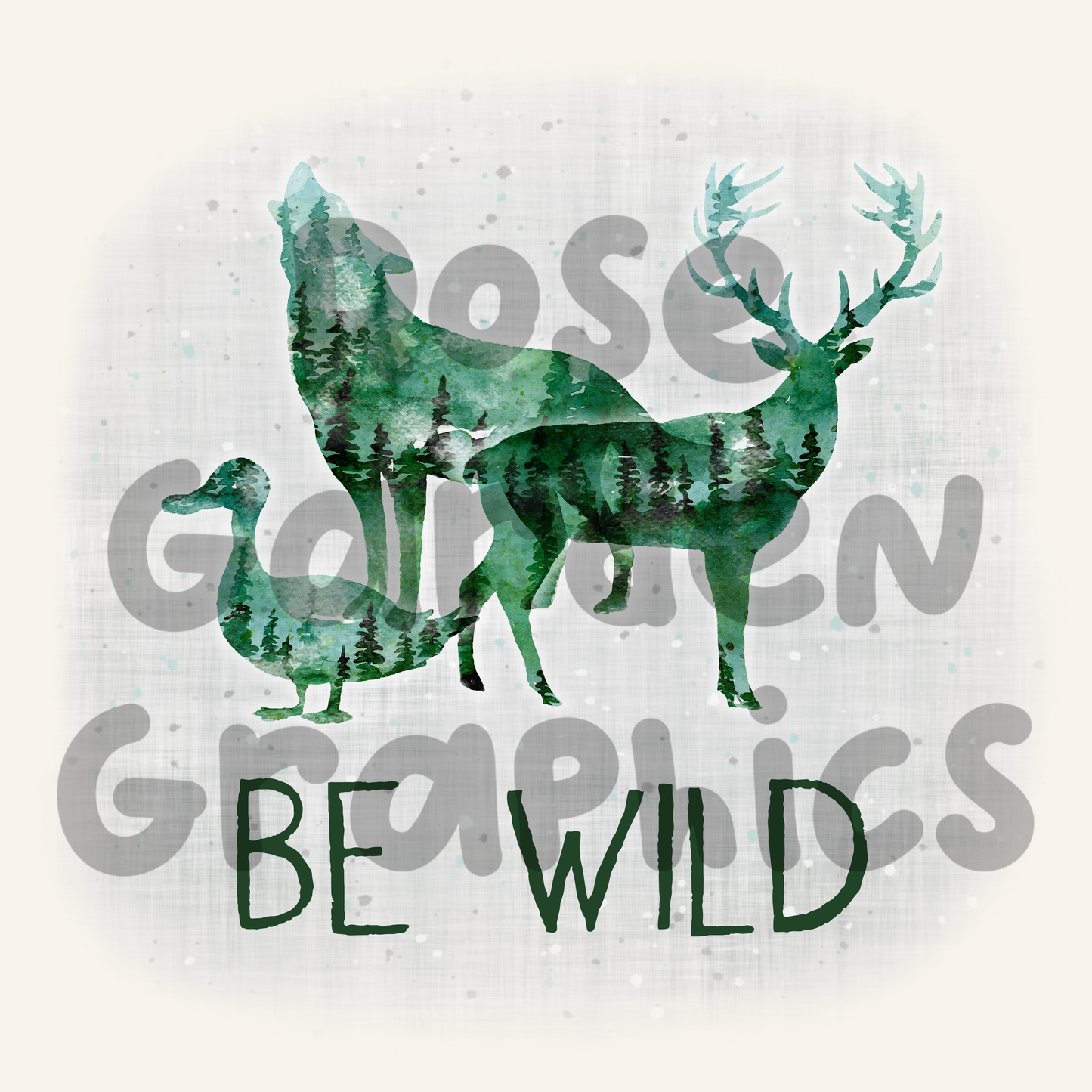 Watercolor Wildlife (Green) "Be Wild" PNG