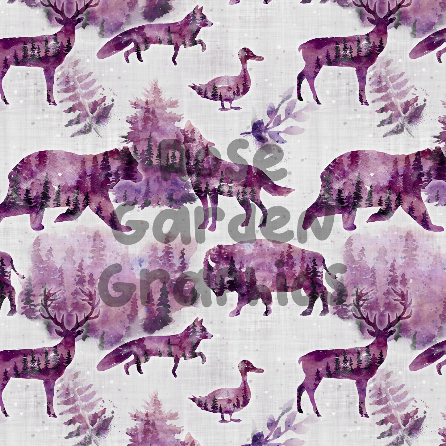 Watercolor Wildlife (Purple) Seamless Image