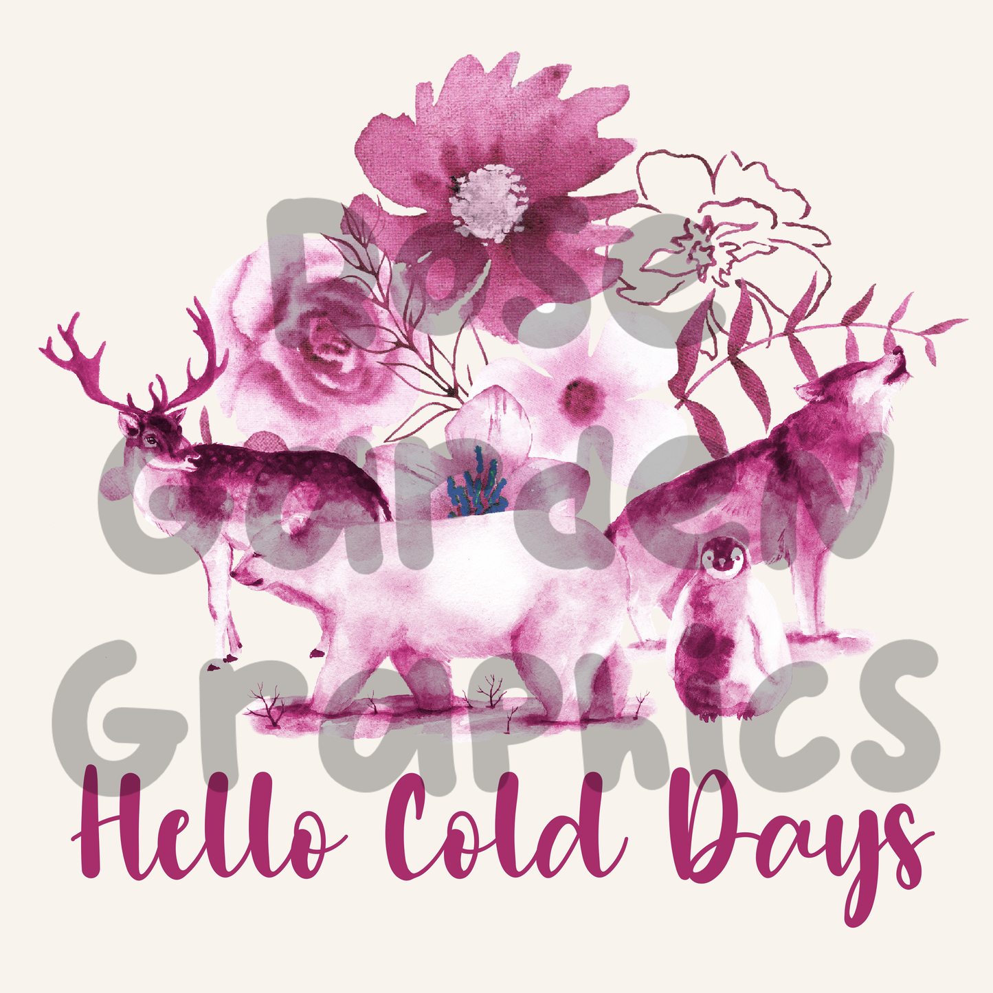 Animales de invierno Floral (Rosa) "Hola clima frío" PNG