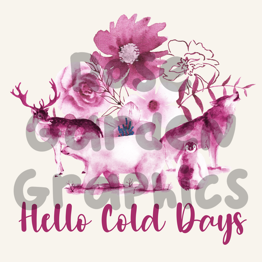 Winter Animals Floral (Pink) "Hello Cold Weather" PNG