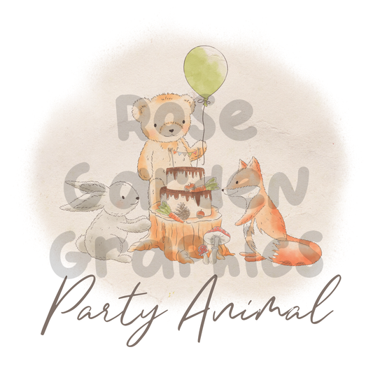 Vintage Woodland Birthday "Party Animal" PNG