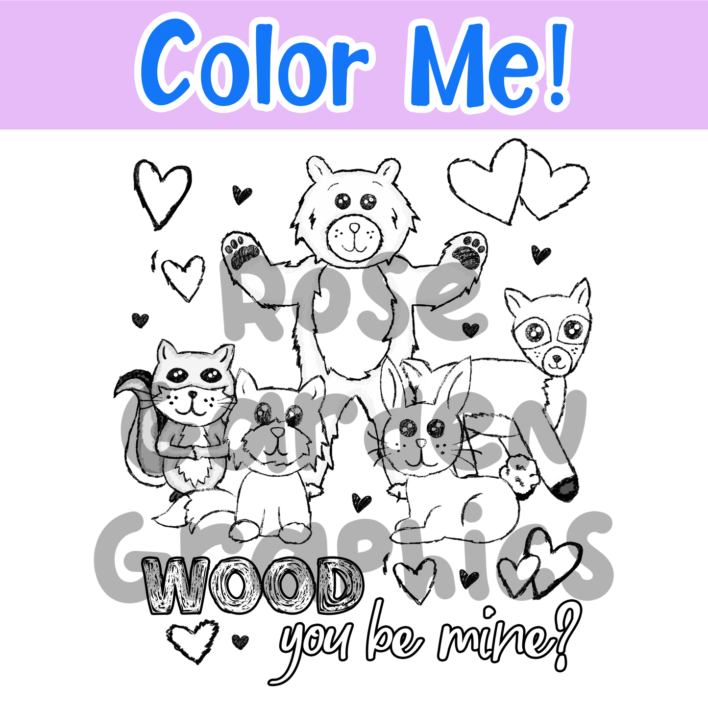 Woodland Valentines 'Color Me' "¿Madera, eres mía?" PNG