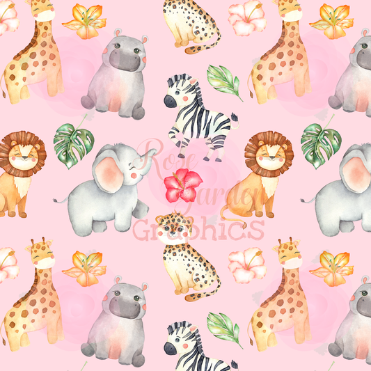 Zoo Animals Floral Seamless Image