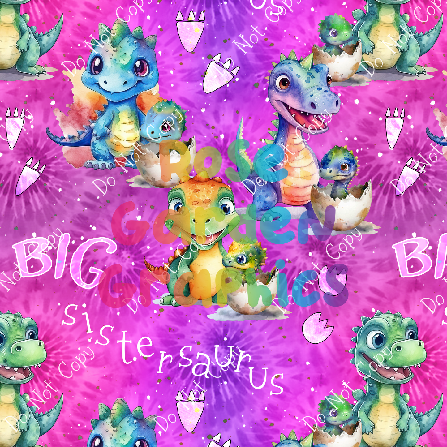 Big & Little Dinos (Pink) "Big Sisteraurus" Seamless Image