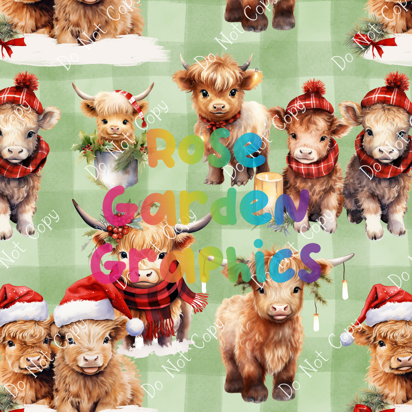 Christmas Highland Cows Seamless Image