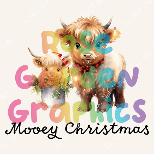 Vacas de las Tierras Altas de Navidad "Mooey Christmas" PNG