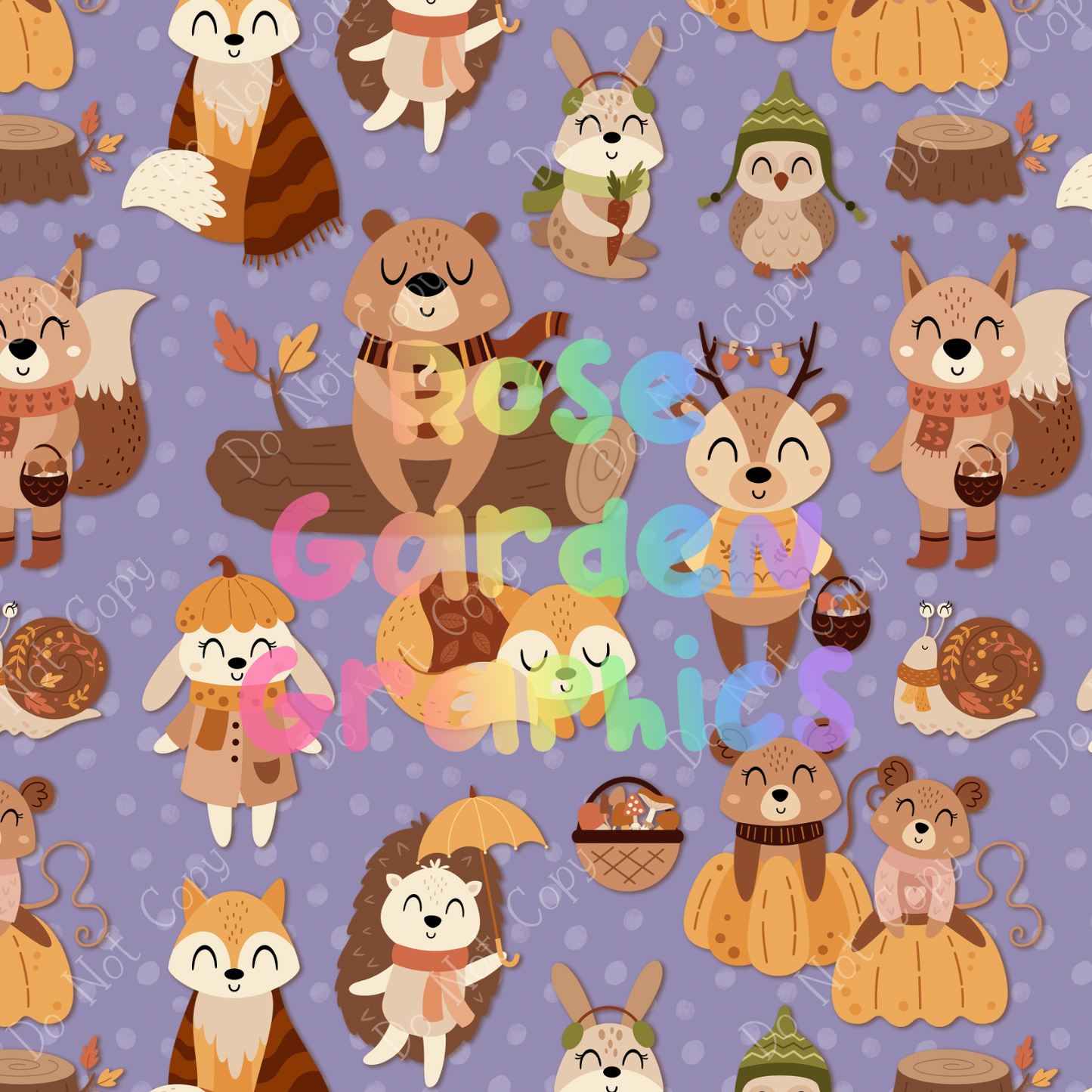 Cozy Forest Animals (Purple) Seamless Image