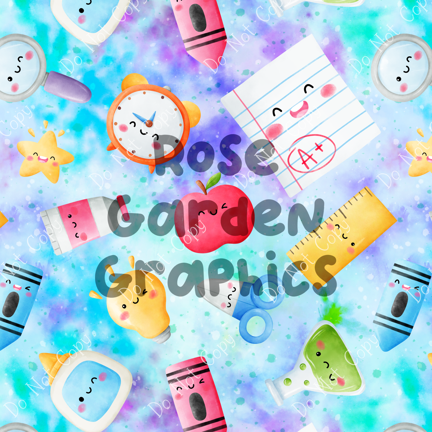 Cute School Supplies Seamless Image