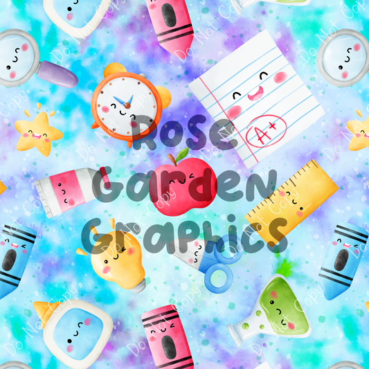 Cute School Supplies Seamless Image