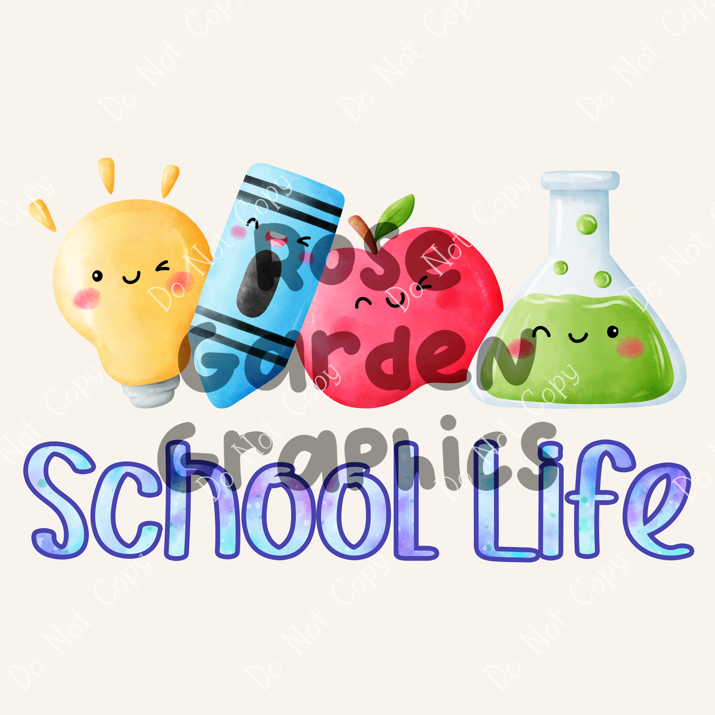 Cute School Supplies "School Life" PNG