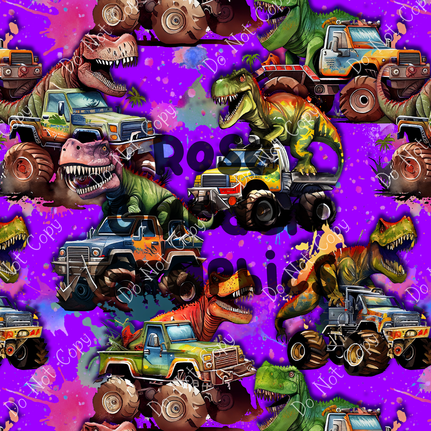 Dino Monster Trucks Seamless Image