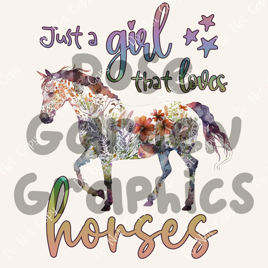 Floral Horses "Just a Girl That Loves Horses" PNG