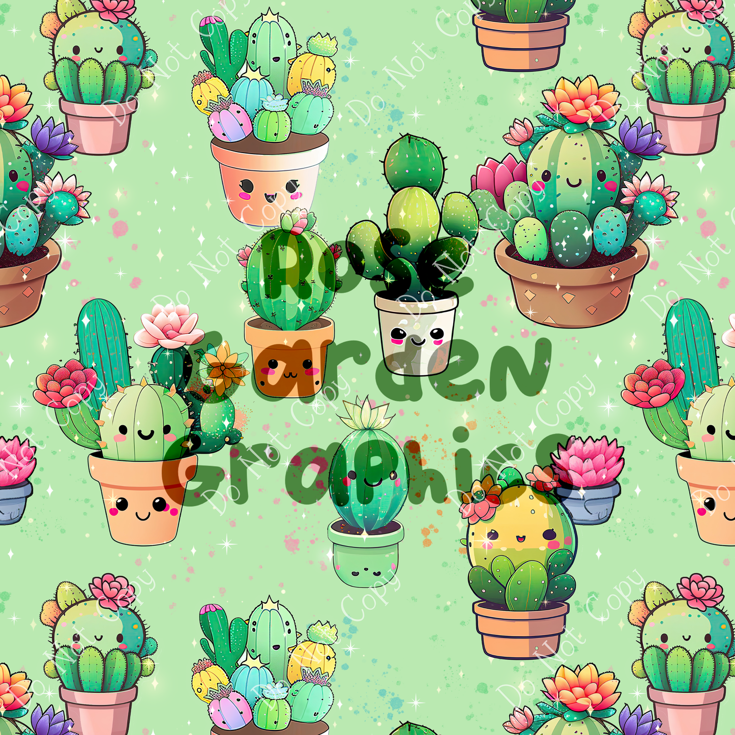 Kawaii Cactus Seamless Image