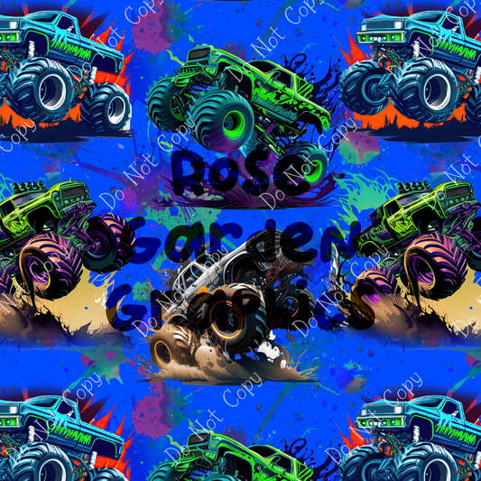 Neon Monster Trucks Seamless Image