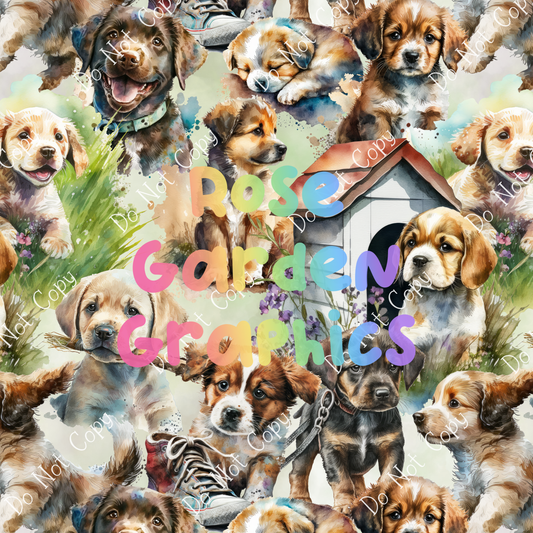 Watercolor Puppies Seamless Image