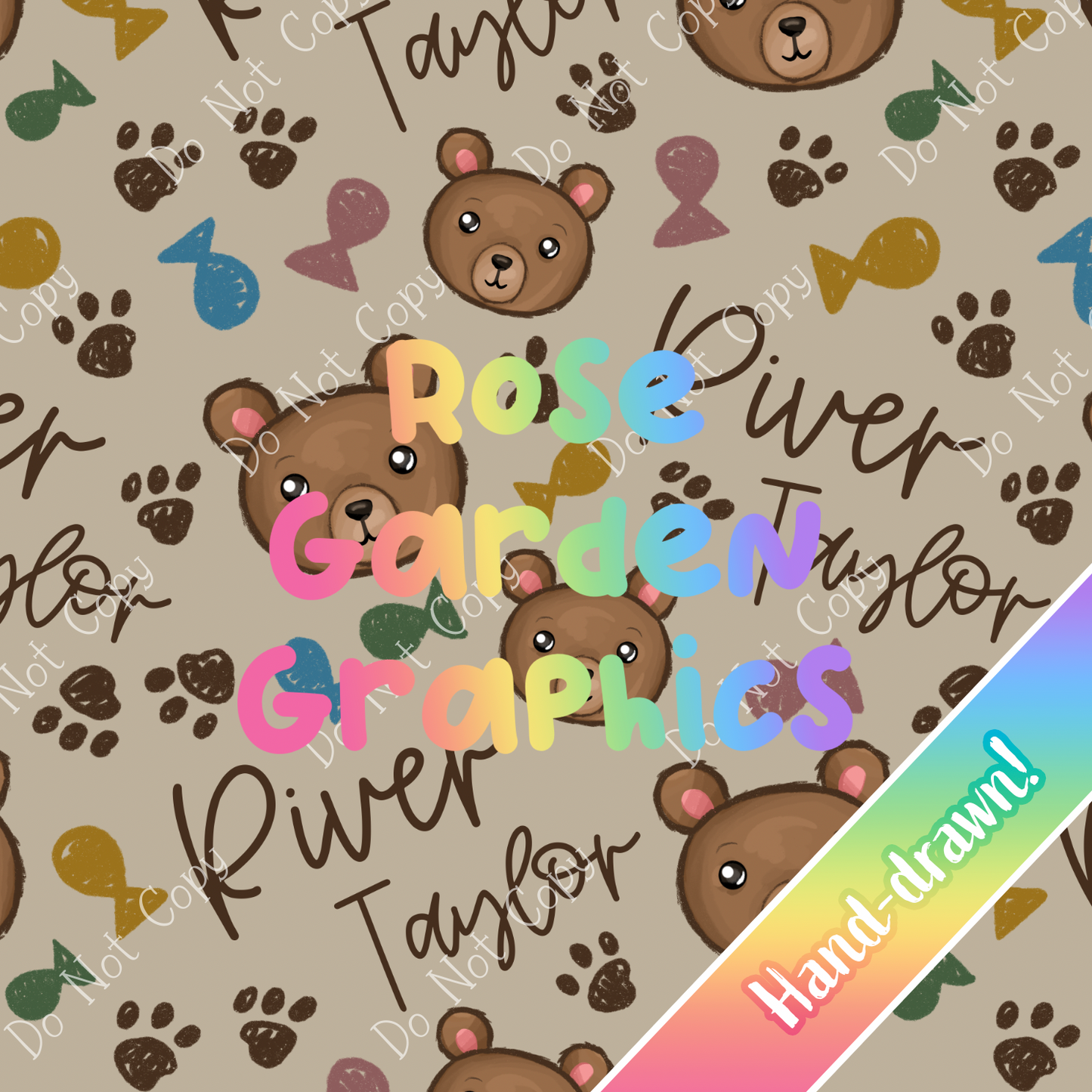 Boho Bear Custom Name Seamless File ($5 per name file)