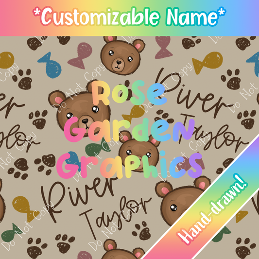 Archivo sin costuras con nombre personalizado de Boho Bear ($5 por archivo de nombre)