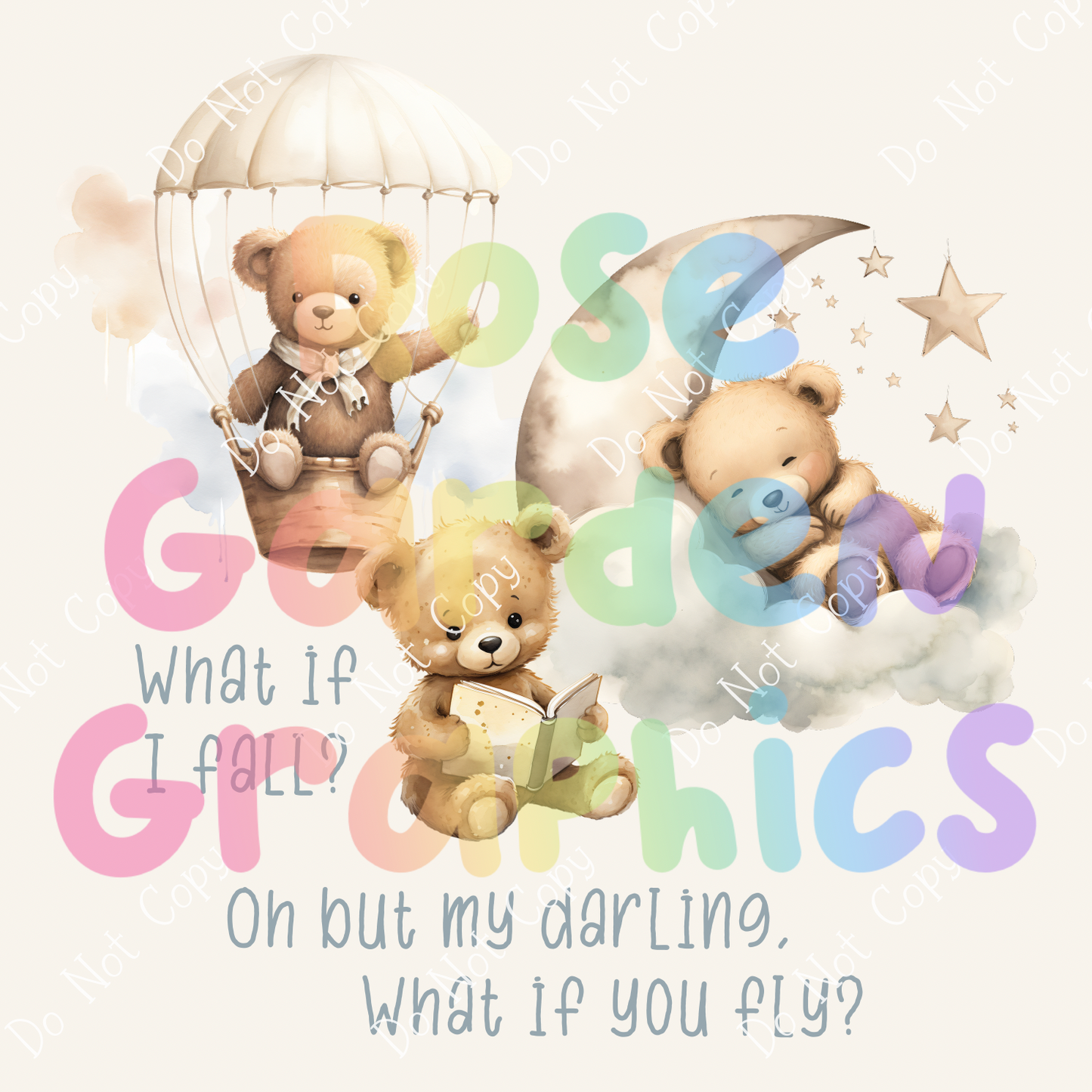 Sweet Dreams Teddy "What If I Fall? Oh But My Darling, What If You Fly?" PNG