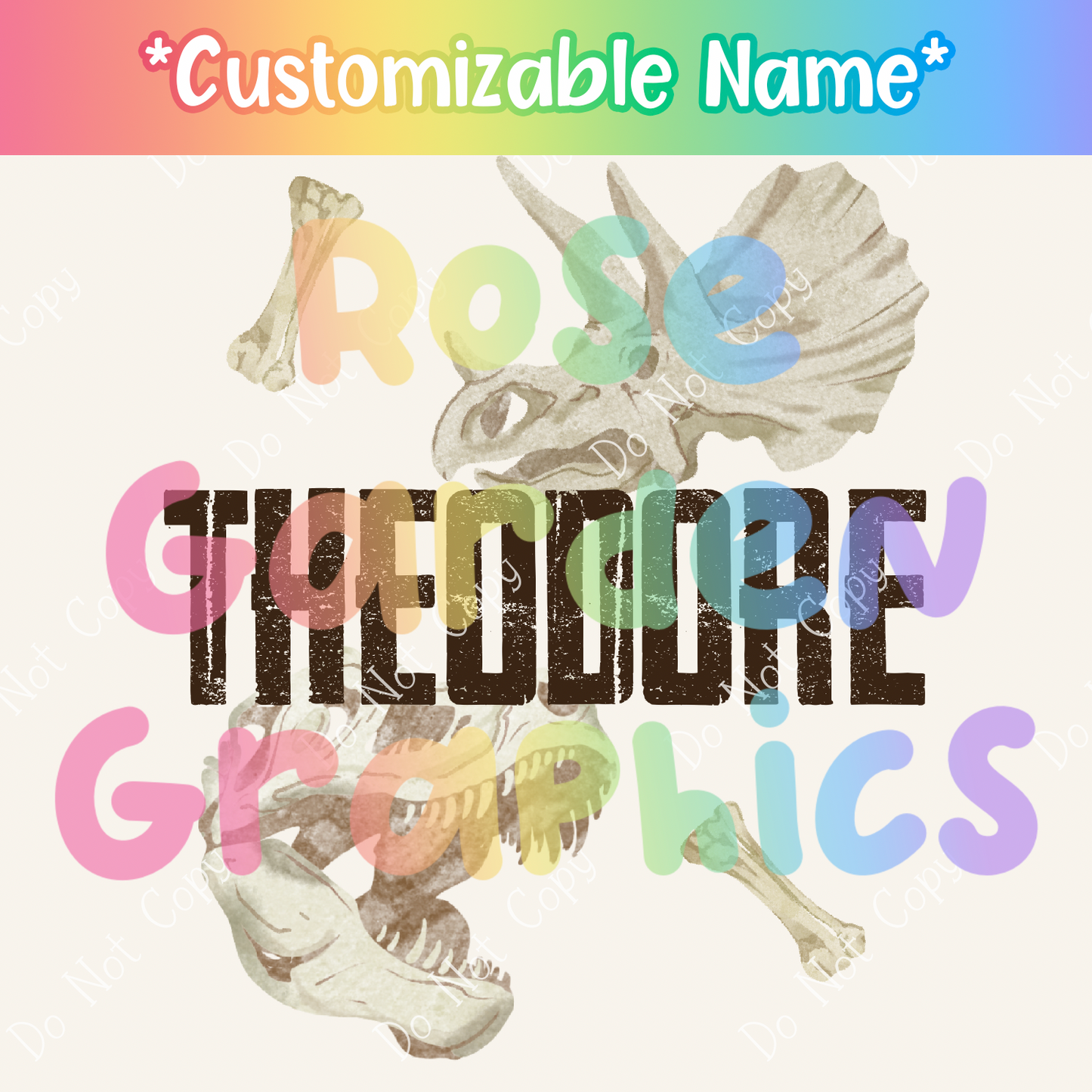 Dino Bones (Brown) Custom PNG ($5 per name file)