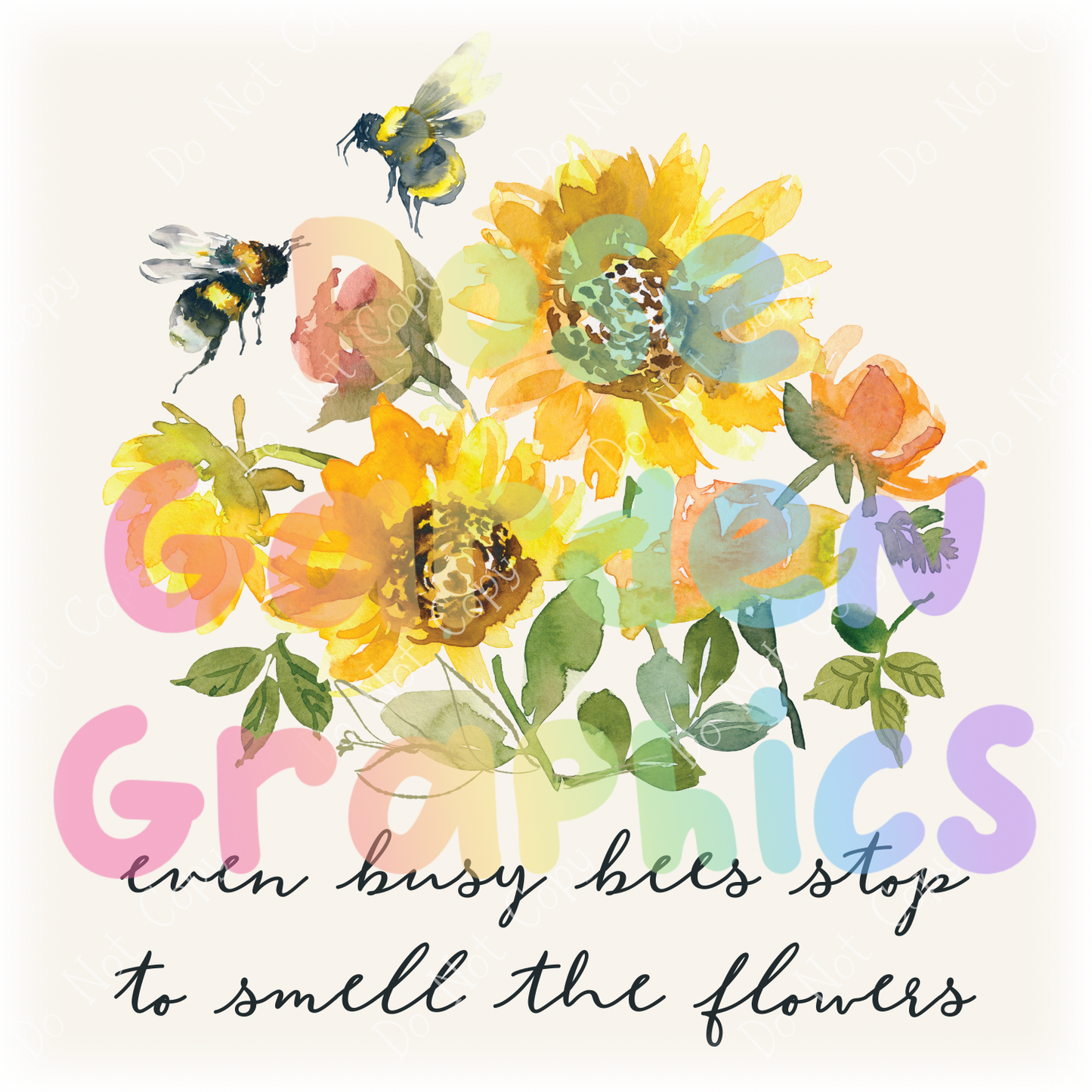 Pollination Watercolor "Even Busy Bees Stop to Smell the Flowers" PNG