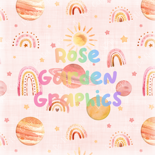 Space Rainbows (Pink and Gold) Seamless Image