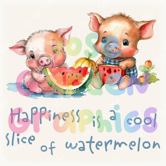 Watermelon Piggies "Happiness is a Cool Slice of Watermelon" PNG