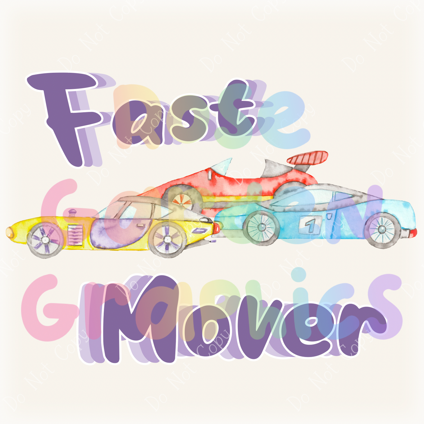 Watercolor Racecars "Fast Mover" PNG