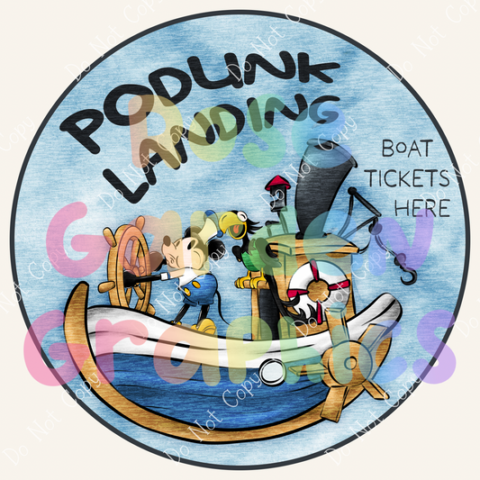 Vintage Mouse (Color) "Podunk Landing, Boat Tickets Here" PNG