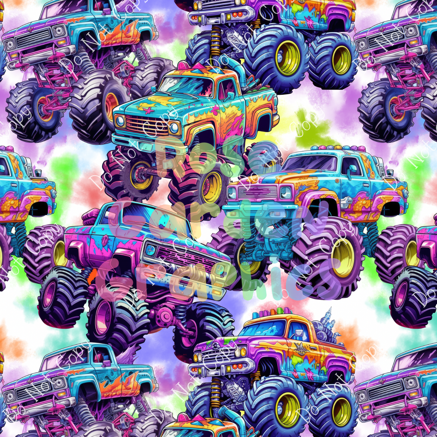 Monster Truck Tie Dye Seamless Image