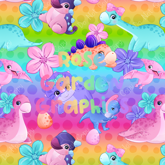 Girly Rainbow Dinos Seamless Image