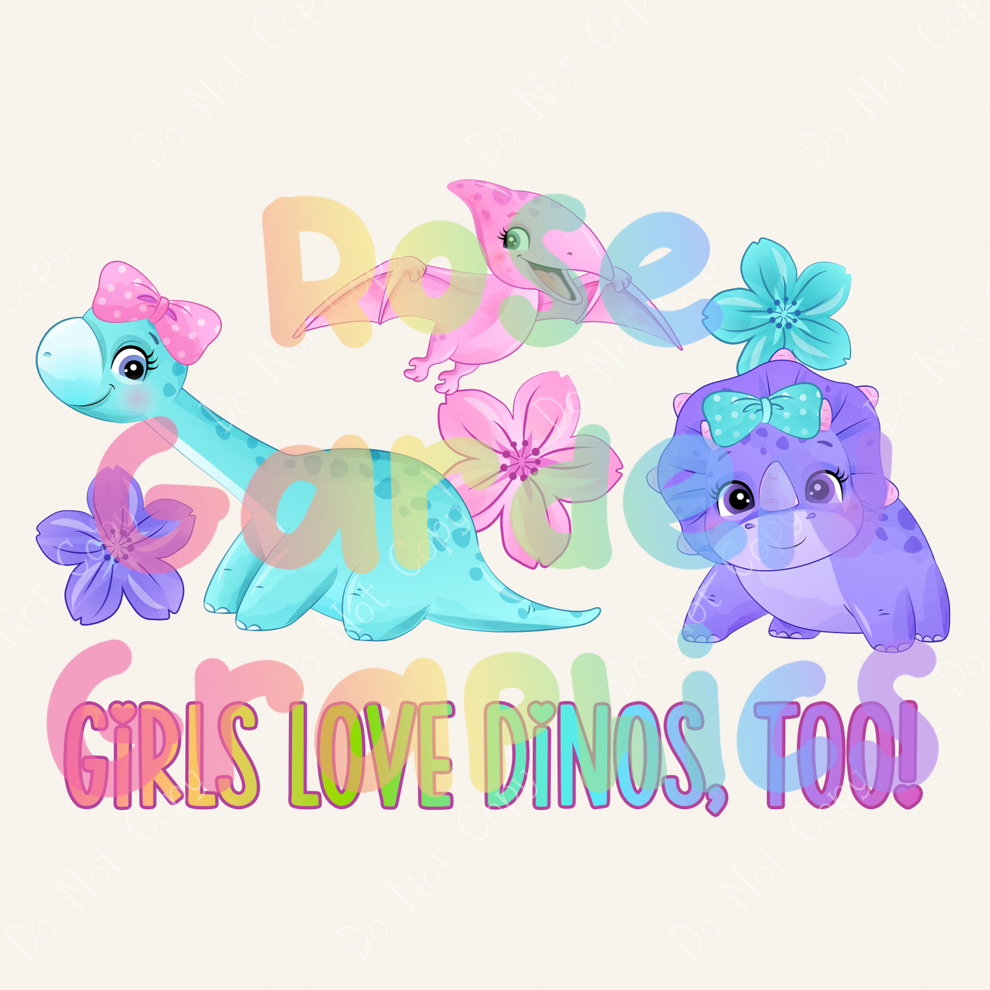 Girly Rainbow Dinos "Girls Love Dinos, Too!" PNG