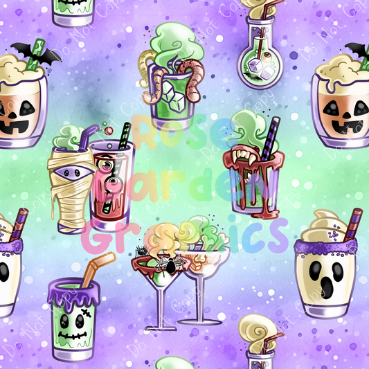 Spooky Halloween Drinks Seamless Image