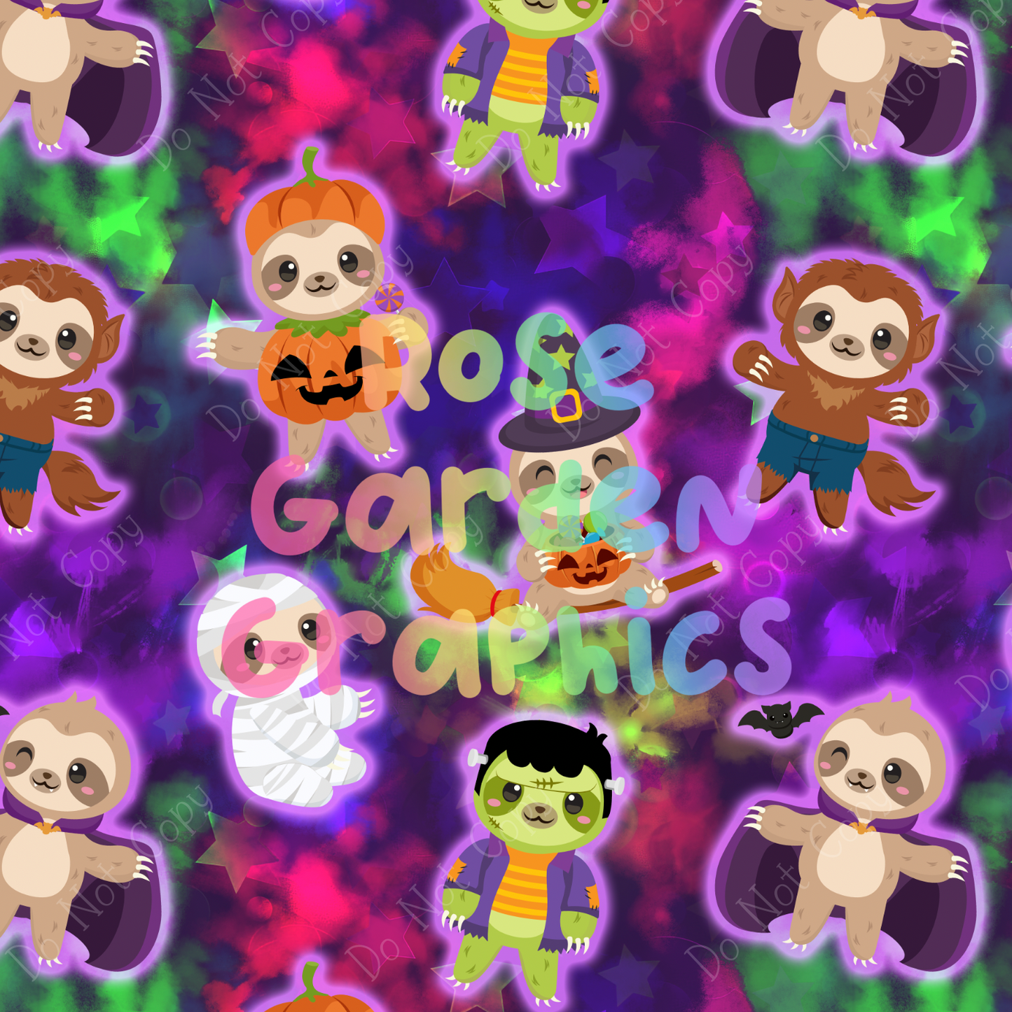 Cute Halloween Sloths Seamless Image