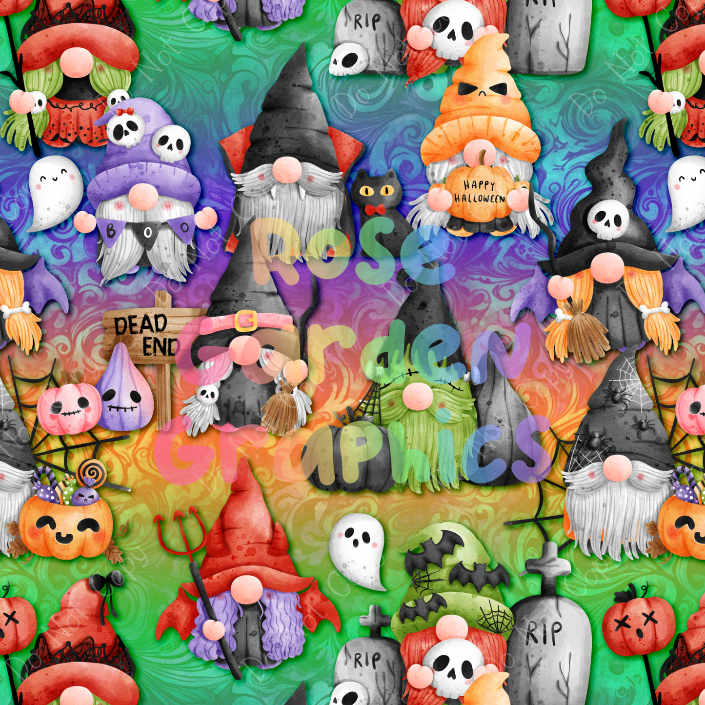 Spooky Halloween Gnomes Seamless Image