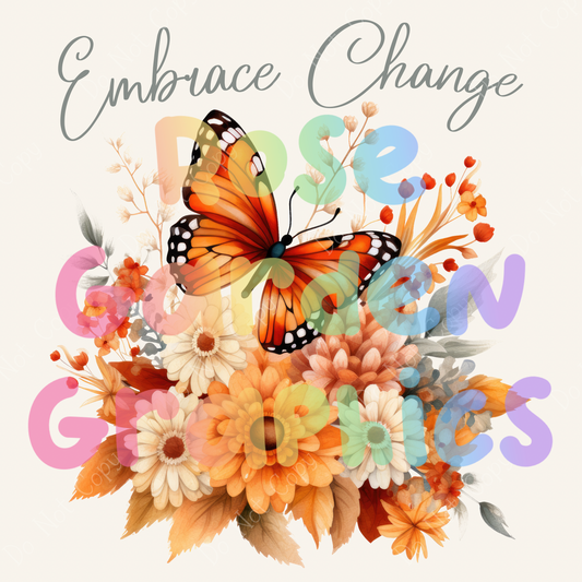 Autumn Floral Butterflies "Embrace Change" PNG