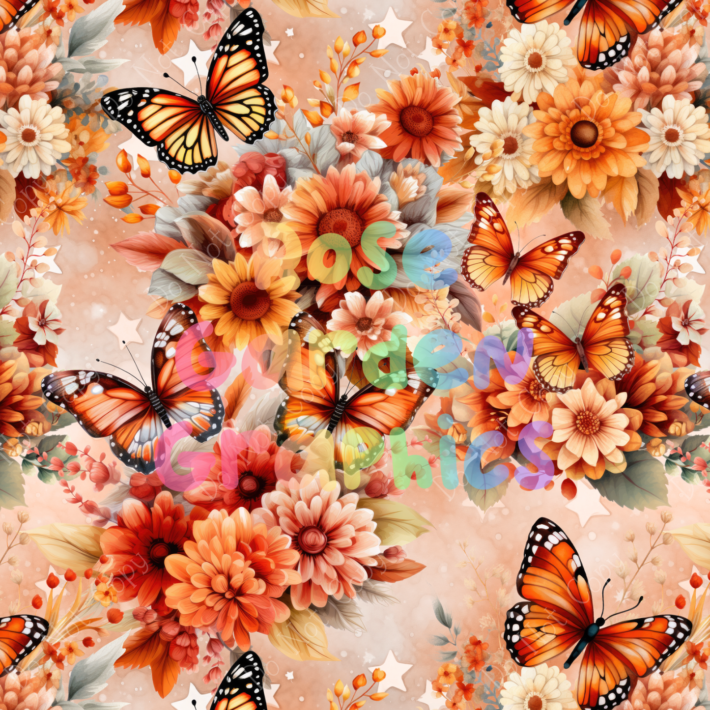 Autumn Floral Butterflies Seamless Image