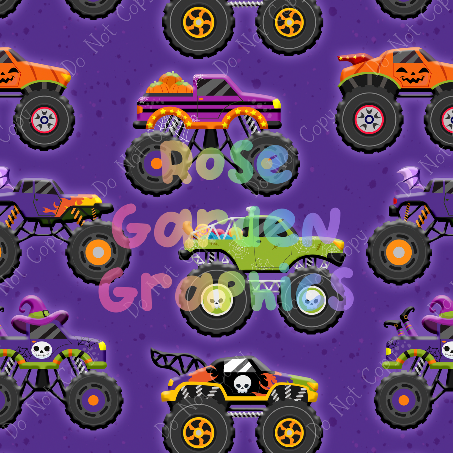 Halloween Monster Trucks Seamless Image